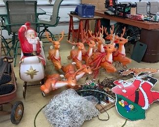 Oh my word- Santa has arrived as well as his reindeer! Amazing vintage blow mold set!!!