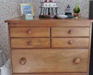 Maple chest of drawers; lighthouse lamp