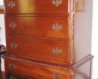 One of two Feldenkreis Chippendale style mahogany highboy. 2 pieces