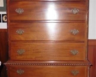 One of two Feldenkreis Chippendale style mahogany highboy. 2 pieces