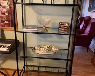 #28		Black Painted Metal  Bakers rack w/4 glass shelves   36x16x71	 $65.00 
