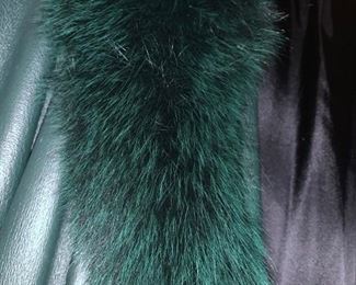 #41		Henig Furs - Size Large Leather Coat w/Fur Collar - Dark Green	 $150.00 
