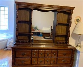#43		8 drawer dresser w/hutch mirror   65x18x33, Mirror 62x10x42	 $75.00 
