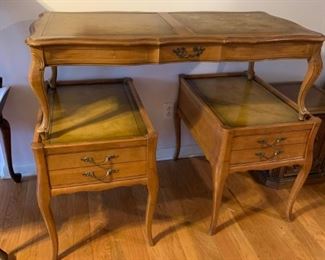 #44 Merman Leather Top Coffee Table 46x22x15 $45.00
#45 (2) Merman End Tables - leather top w/1 drawer 19x27x24 $75 each