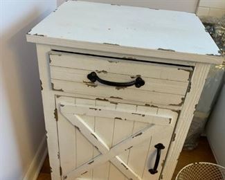 #54		White Distressed Cabinet w/1 drawer & 1 door   17x13x27	 $30.00 
