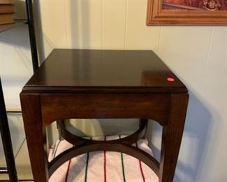#55		(2)Bassett End Tables w/Metal Foot 18sqx18   $75
