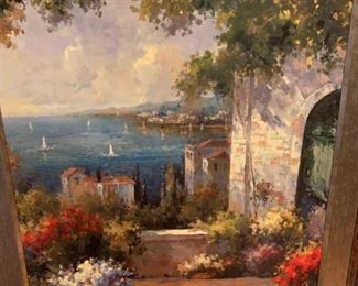 #82		Spanish Garden w/sailboats 39x32	 $40.00 
