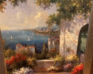#82		Spanish Garden w/sailboats 39x32	 $40.00 
