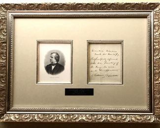 A simple notation from President Andrew Johnson, in his own handwriting, deferring the appointment/announcement of the appointment of the Secretary of the Navy to another high ranking official. Written at his desk in the “White House”--(referred to as the Executive Mansion).

Measurements:
Frame: 16.75 x 12.25 inches
Document window: 4 x 3.5 inches