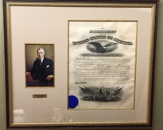 This document communicates the promotion of Marcel S. Kline as a Captain in the Coastal Artillery Corps. Co-signed by Secretary of War Newton D. Baker, and dated August 17, 1916.
Measurements:
Frame: 31.5 x 27.25 inches
Document Window; 18 x 14 inches