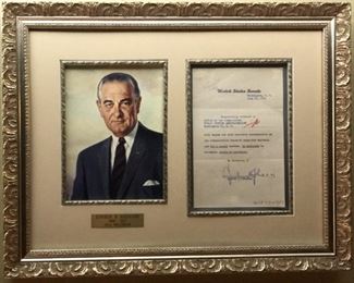 A cover letter for other documents between Senator Johnson’s office and the Public Housing Administration. Signed while President Johnson was a Senator during 1951.
Measurements:
Frame; 19.25 x 15 inches
Document window: 5 x 8 inches