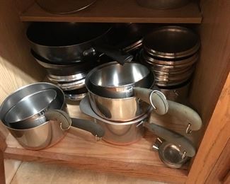 pots and pans galore - copper bottom revere ware.