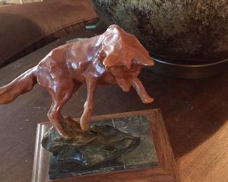 Red Patina on Bronze  “  pouncing Fox” by Leroy Sander 