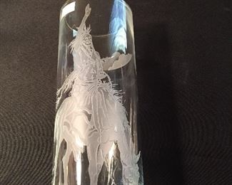 Signed acid  etched Indian signed vase