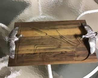 BRUCE FOX PEWTER DUCK HANDLES WOODEN CUTTING BOARD MEAT CARVING VAGABOND CATTAIL https://ctbids.com/#!/description/share/329263