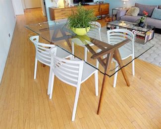 Glass Table with Wood Base from West Elm with 4 Chairs