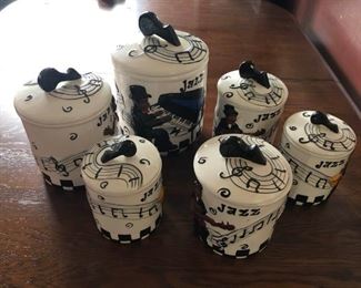 6 Decorative Musicians Ceramic Kitchen Counter Containers https://ctbids.com/#!/description/share/333234