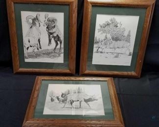 3 framed prints by D Noel Smith, artist