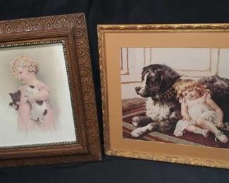 2 prints - subject is 'little girls with their pets