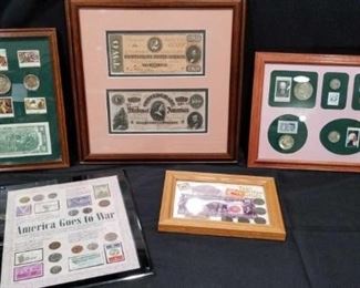 Coins, stamps and bills