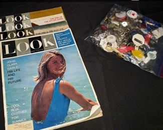 4 Vintage "LOOK" magazines and bag of keys and key chains