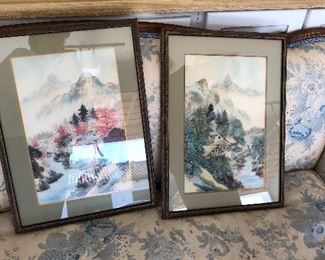 Japanese master ink drawings Price will not be reduced.  - Kanpu Omata Kanpū Ōmata (大亦 観風, Ōmata Kanpū, 9 September 1894 – 22 October 1947) was the pseudonym of Japanese Shōwa period painter and Waka poet, Omata Shinjirō.
Contents
1	Career
2	Works
3	References
4	External links
Career[edit]
Kanpū (1894 – 22 October 1947) was born in Wakayama, Wakayama Prefecture, where he later grew up and studied western style oil painting. In 1913, he went to Tokyo to studied at the Taiheiyōgakai Kenkyūjo and the Japan Fine Arts Academy (Nihon Bijutsu-in). After the death of his father in 1918, Kanpū moved to Meguro City (Tokyo) to live with his younger sister.
In the early Shōwa period, he converted to Japanese-style painting, and studied under Terasaki Kogyo. After Terasaki died he studied Nanga (南画) under Komuro Suiun (小室翠雲). He joined the waka poetry coterie "Aogaki" in 1927, and drew cover illustrations for their coterie magazine for years. His first exhibition Kishū-ji Angya Nikki Emaki (紀州路行脚日記