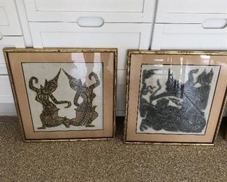 Thai rubbings in gold bamboo frames