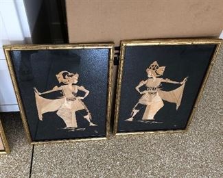 Thai Bali pair of wood dancers