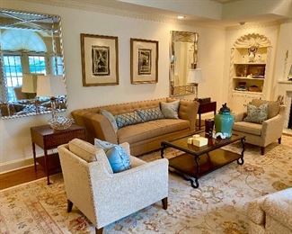 Mitchell Gold + Bob Williams sofa, side tables and pair of chairs. 