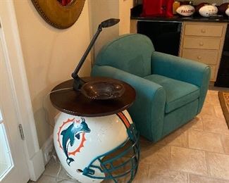 Signed Miami Dolphins helmet table. 