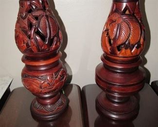 Pair of carved wood lamps