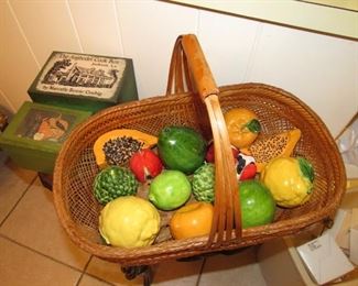 Basket of ceramic fruit