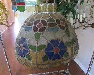 Heavy leaded stained glass hanging fixture