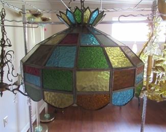 Nice vintage stained glass hanging fixture