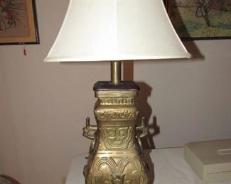 Very heavy brass Asian lamp