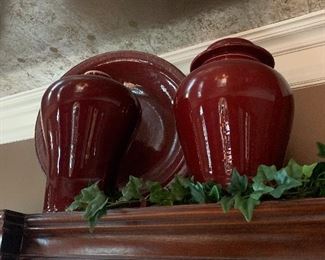 Many large pieces of oxblood pottery