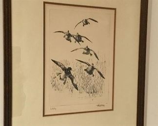 FINE SIGNED FLYING DUCK HUNTERS PRINT.