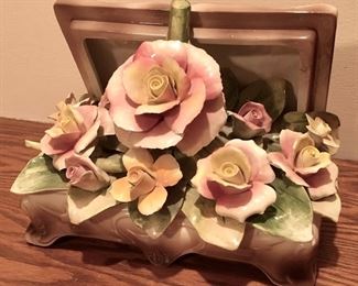 CAPODIMONTE FLORAL PORCELAIN PLANTER STYLE DRESSER BOX.