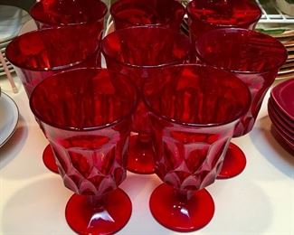 EXCELLENT RED FOSTORIA WATER/ICE TEA TUMBLER GLASSES.