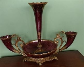 Bohemian ruby glass epergne