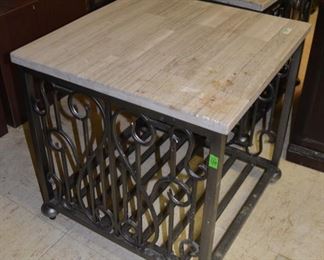 Very Nice Polished Iron / Marble Top End Table Set