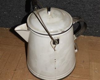 Antique Large Cowboy Coffee Pot, Enamel 