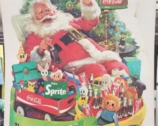 Vintage Coca-Cola and Sprite Santa Poster 