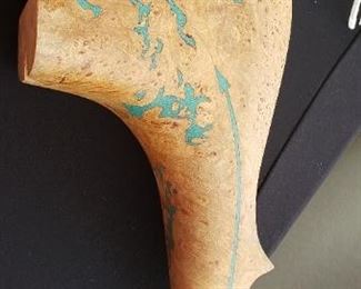 Turquoise  inlay burlwood carved bear
