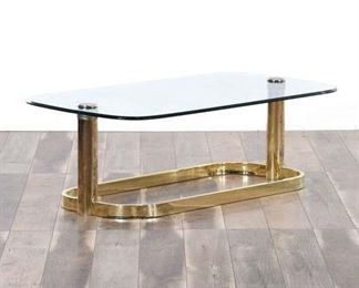 Hollywood Regency Brass Frame Coffee Table W Glass Top