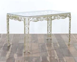 Vintage Regency Scrolled Iron Patio Table W Glass Top