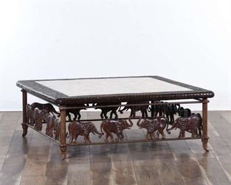 British Colonial Cast Metal Elephant Motif Coffee Table