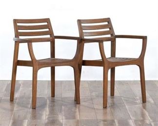 Pair Outdoor Interior Contemporary Teak Patio Chairs