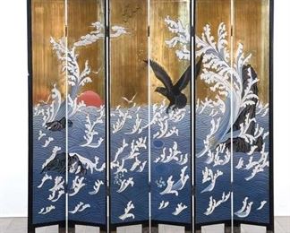 Japanese Room Divider Ocean & Crane Scenes