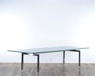 Modernist Fogged Glass Dining Table W Chrome Base